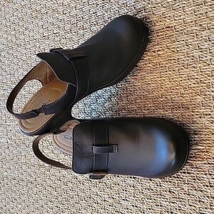 THOM MCAN brown leather clogs with back strap.  Buckle accent.  Size 8.